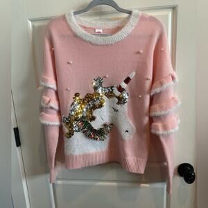 Holiday Time Unicorn Ruffle Sleeves Ugly Cute Christmas Sweater